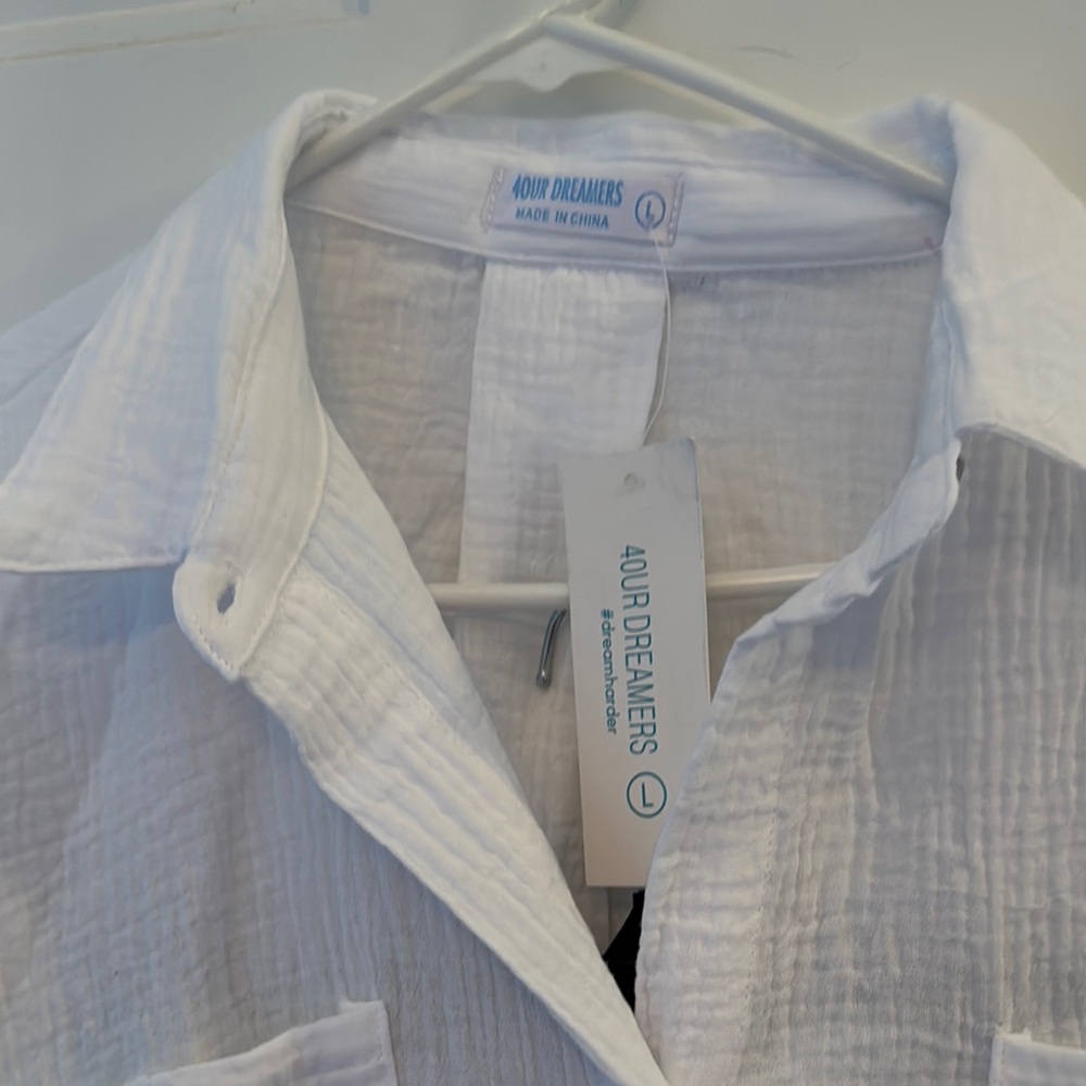 Dreamers White Button Down Shirt with Textured Fabric